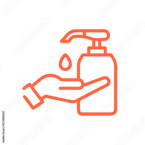 Hand sanitizer use shown with dispenser icon over hand. Applying hand sanitizer helps maintain good hygiene and prevents spread of germs. Graphic hand sanitizer use concept,