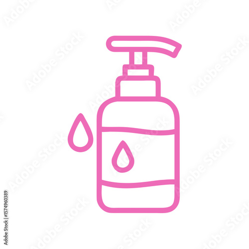 Pink liquid soap illustrates cleansing and hygiene products for personal use. Liquid soap bottle is pink for a visually striking element, featuring drops of liquid for a graphical representation.