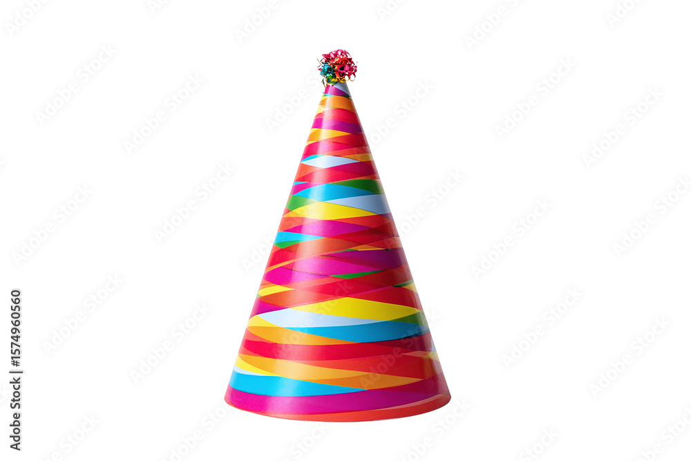 Colorful Party Hat with Ribbons, isolated on white transparent background Colorful Party Hat with Ribbons, isolated on white transparent background