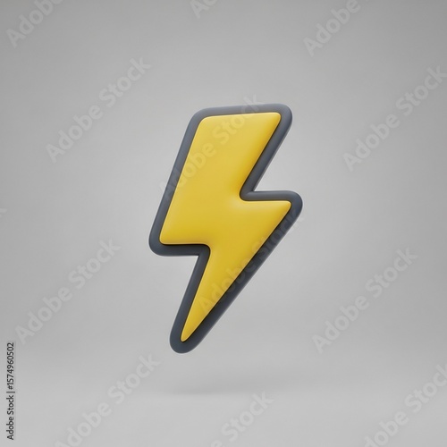 A stylized 3D render of a yellow lightning bolt icon. Represents power, electricity, high voltage, speed, and energy. Ideal for app notifications, UI/UX, or as a symbol for charging.