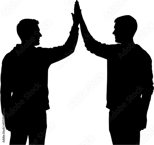 Silhouette of Two Men Giving a High Five Teamwork, Partnership, Success, Collaboration, Friendship