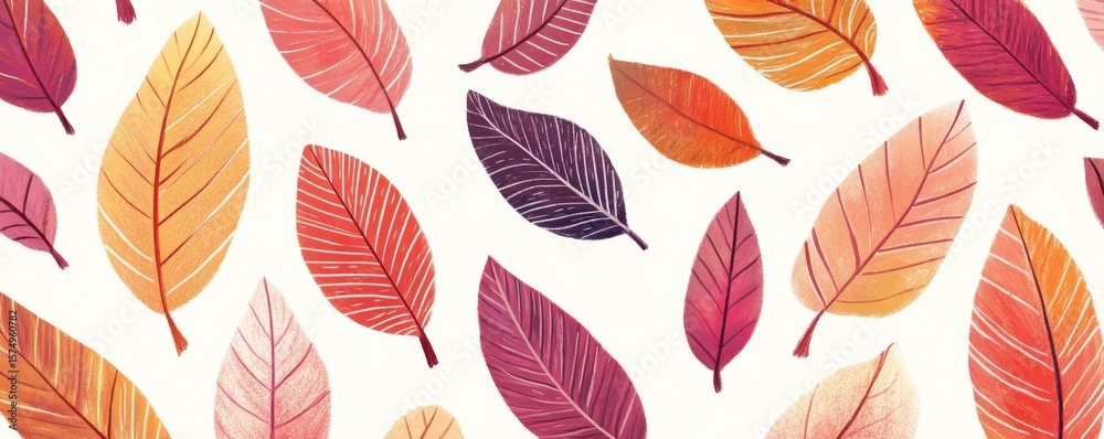 Obraz premium Falling Autumn Leaves Warm Hues Pattern, Leaf Design, Autumn Colors Autumn, illustration
