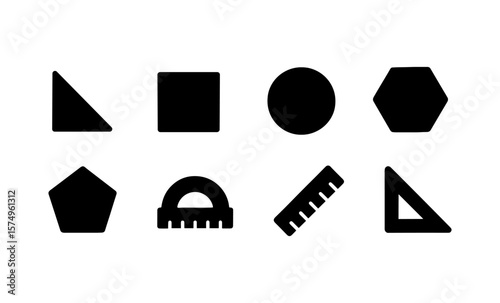 Geometric shape icons: triangles, circles, polygon tools, and measurement symbols