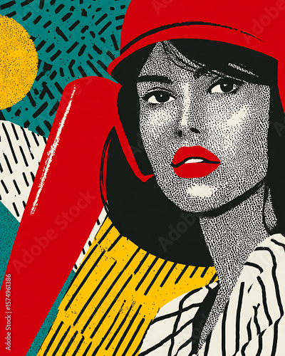  Retro Pop Art Female Baseball Player with Bat and Helmet