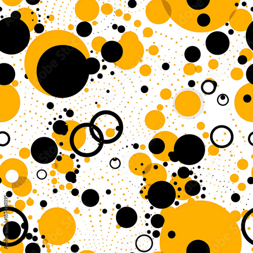 Seamless Pattern of Yellow and Black Circles on White Background