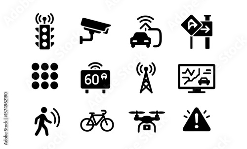 Smart city traffic icons for modern urban infrastructure design