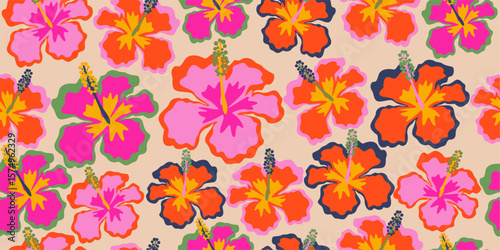 trendy Colorful hand drawn tropical flowers. abstract seamless pattern for Fabric, textiles, wrapping paper, wallpaper background design vector illustration