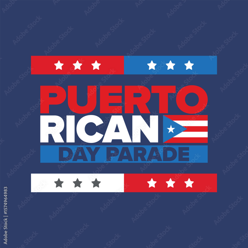 Fototapeta premium Puerto Rican Day. National happy holiday. Festival and parade in honor of independence and freedom. Puerto Rico flag. Latin american country. Patriotic elements. Vector poster illustration