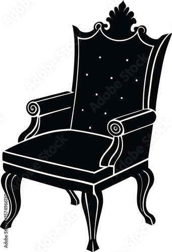 Angled Victorian Throne Armchair Silhouette in Black Icon Style Design