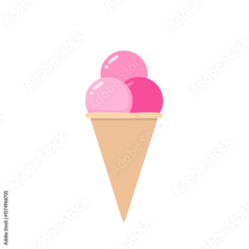 Delicious Pink Ice Cream in a Cone. A delightful treat with three scoops of pink ice cream