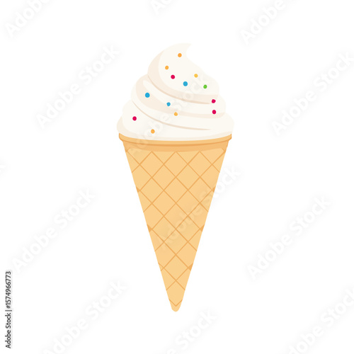 A refreshing ice cream cone topped with colorful sprinkles. It's a sweet treat perfect for a hot day.