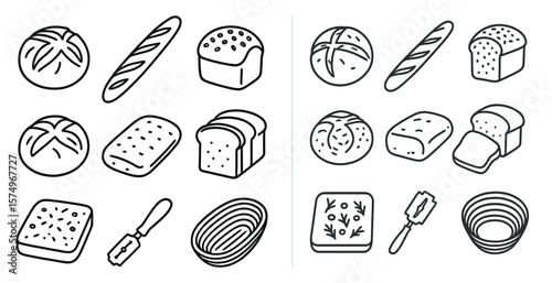 The image displays a diverse selection of bread and pastry items, such as bagels, croissants, and rolls. These items are arranged in a visually appealing manner, showcasing the different shapes