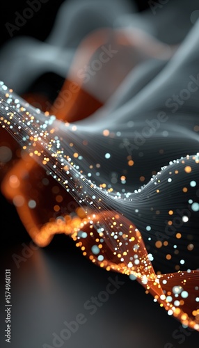 Abstract wavy lines with orange and white particle illumination