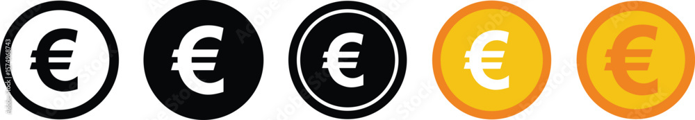 Set of euro currency icon symbol. Popular international currency sign isolated on transparent background. Euro money coins icon signs. Vector illustration. Set of euro currency icon symbol. Popular international currency sign isolated on transparent background. Euro money coins icon signs. Vector illustration.
