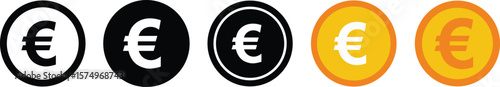 Set of euro currency icon symbol. Popular international currency sign isolated on transparent background. Euro money coins icon signs. Vector illustration.