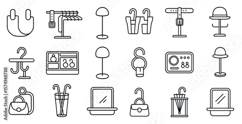 Collection of fashion items including a purse, umbrella, and a clock. The items are all drawn in a simple, stylized way
