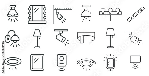 Collection of light fixtures and lamps, including a light switch, a lamp, and a ceiling light