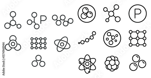 Collection of scientific symbols and shapes. The shapes are all black and white. The symbols include a circle, a square, a triangle, and a star. The shapes are arranged in a grid