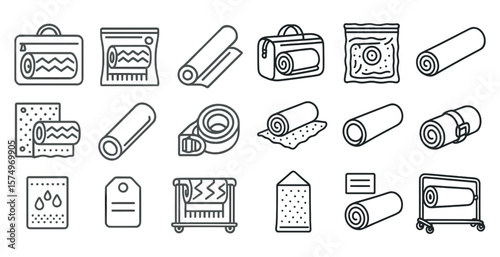 Set of items that are related to the concept of "rolls". The items include a roll of tape, a roll of paper, a roll of toilet paper, a roll of wrapping paper, a roll of fabric, a roll of carpet