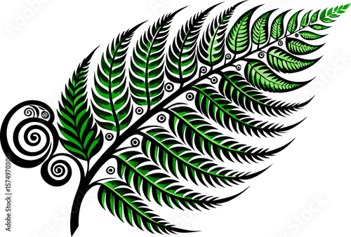 Tribal Fern Leaf Silhouette with Maori Pattern