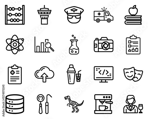 Black silhouette icons representing diverse job categories