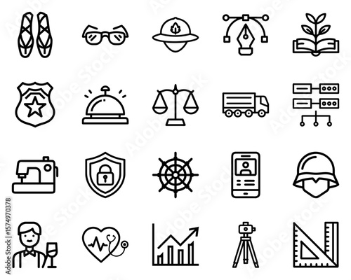 A vector collection of diverse professions and their tools