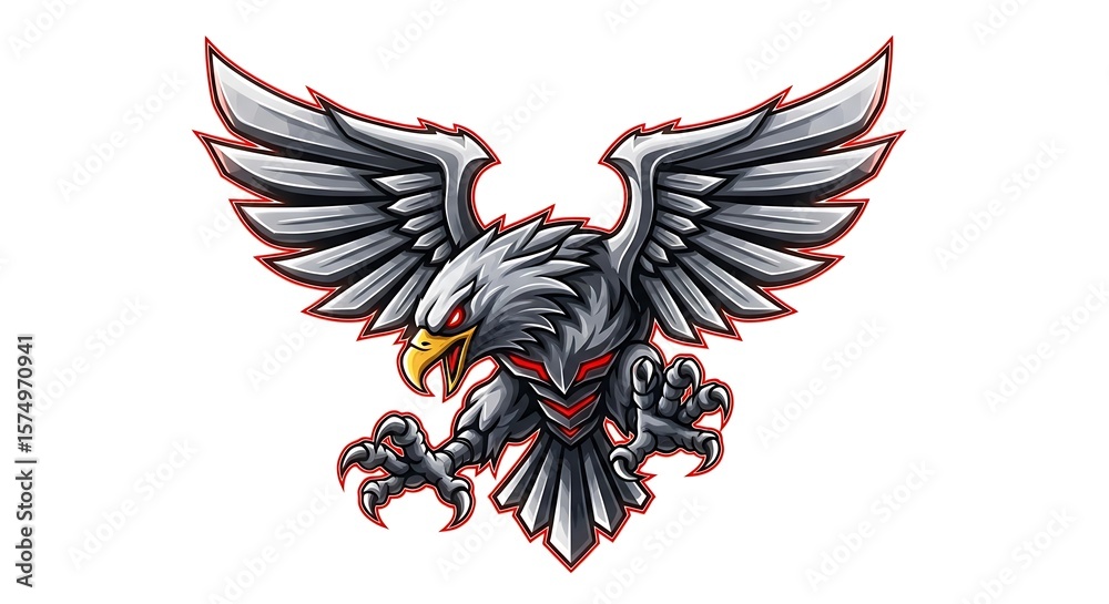 Fototapeta premium Majestic Eagle Illustration with Spread Wings on White Backdrop. Vector art for banners, ads, and projects.