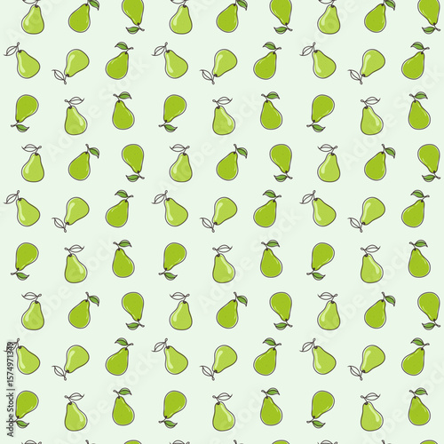 Pattern 3: Mixed Pears
Green‑yellow pears with leaves in alternating rows – seamless summer vector pattern
