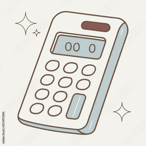 Cute Cartoon Vector of Minimalist Calculator with Display and Buttons — Soft Pastel Style Illustration for Math, Finance, Education, Accounting, and Technology Concepts

