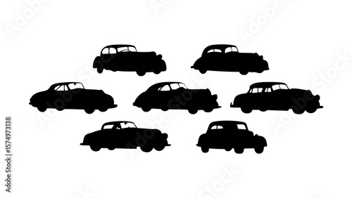 Vintage Car Silhouettes Set | 1920s-1950s Classic Retro Automobiles PNG