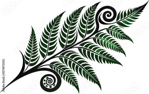 Tribal Fern Leaf Silhouette with Maori Pattern