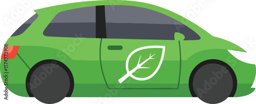 Green car on a white background driving on the road vector illustration icon