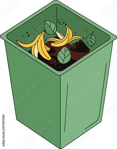 Vector illustration of a box with lid and trash can icon in green and white colors