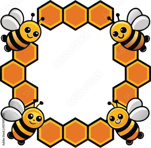 Cute Cartoon Bees Border with Honeycomb Pattern Frame for Children s Illustration and Design new 2025 trendy