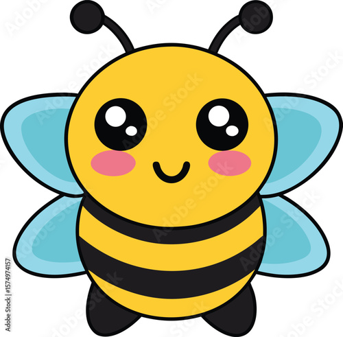 Cute Cartoon Bee with Big Eyes and Rosy Cheeks Isolated on a White Background new 2025 trendy