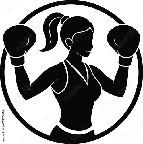 Silhouette of a Female Boxer with Boxing Gloves Inside a Circular Frame Fitness and Sport new 2025 trendy