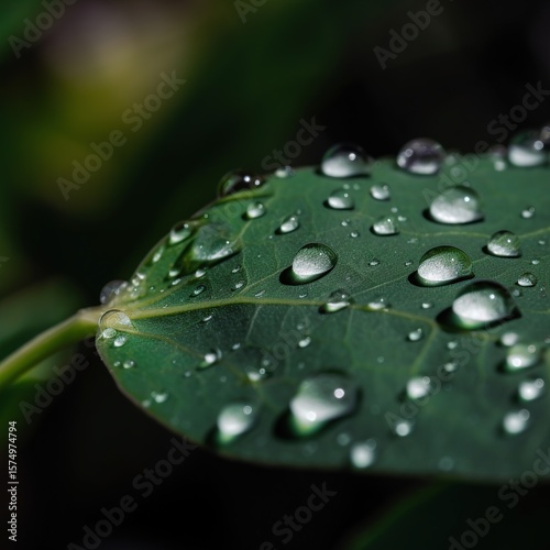 Dewdrops on Green Leaf Closeup. (3)