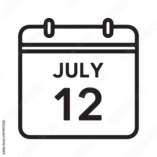July twelfth calendar date minimal black line art silhouette vector illustration