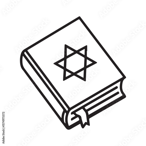 Closed book with star of david cover silhouette vector illustration