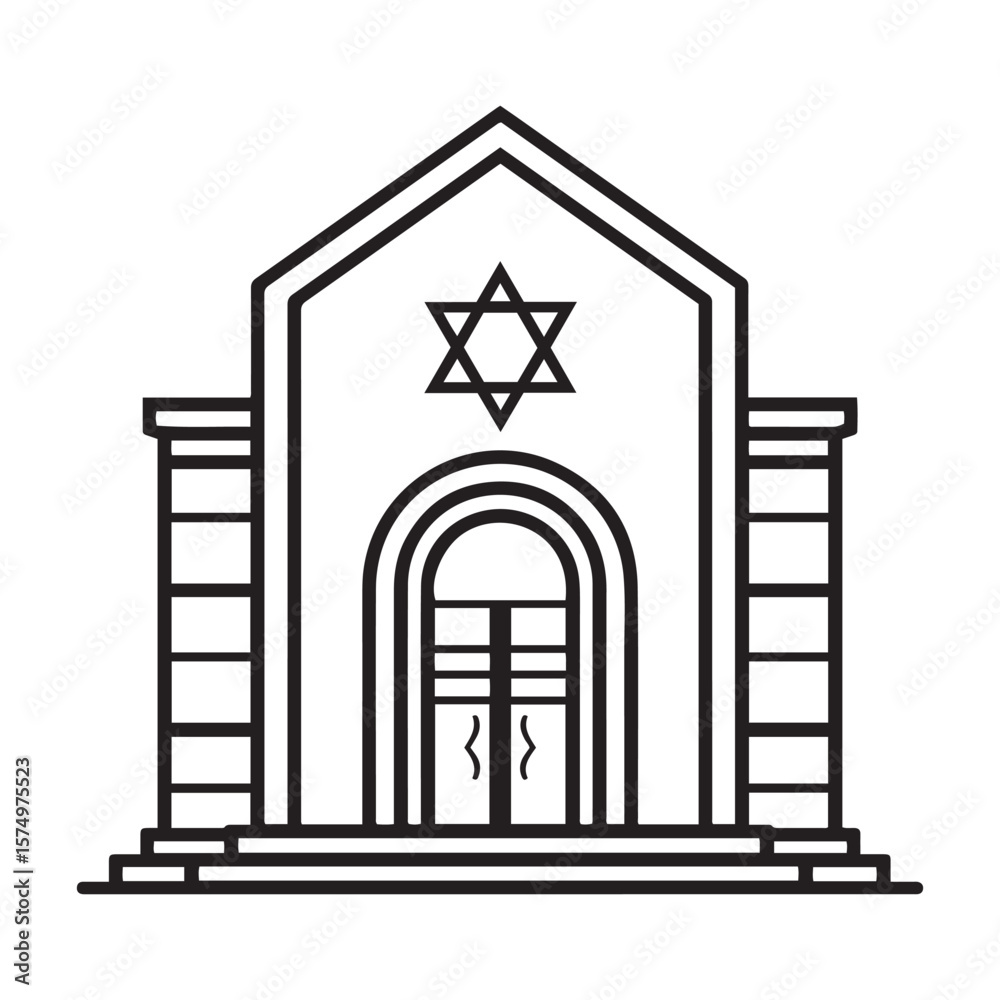 Fototapeta premium Simple line art of jewish synagogue building silhouette vector illustration