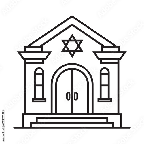 Synagogue building with star of david outline silhouette vector illustration