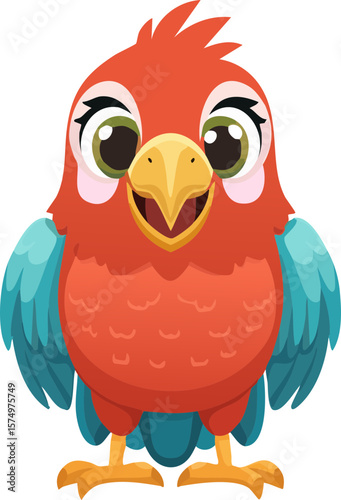 Colorful Parrot Character Isolated on a Transparent Background