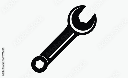 Wrench silhouette, mechanical repair symbol, hardware equipment illustration