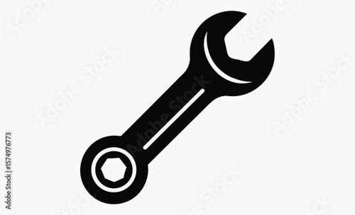 Wrench silhouette, mechanical repair symbol, hardware equipment illustration