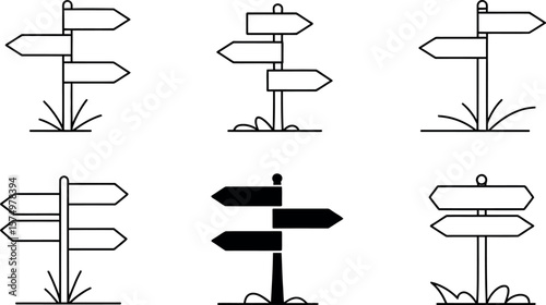 Vector illustration: Simple directional signpost icons set