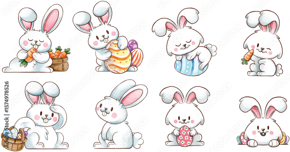 Obraz premium watercolor easter bunny collection vectör 