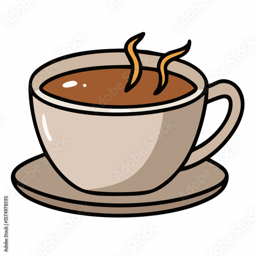 hand-drawn coffee cup icon in flat design with cozy lines and warm beverage vibe