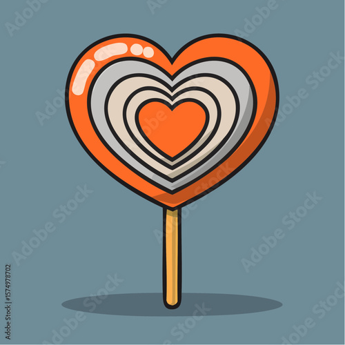 heart-shaped lollipop icon in flat design with playful and sweet romantic vibes