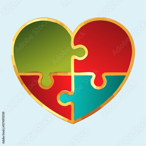 heart-shaped puzzle piece icon with embossed effect symbolizing love, connection, and unity