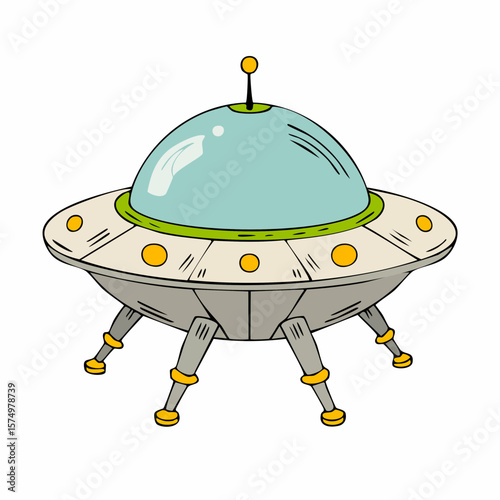 hand-drawn ufo icon in flat design with playful lines and retro space aesthetic